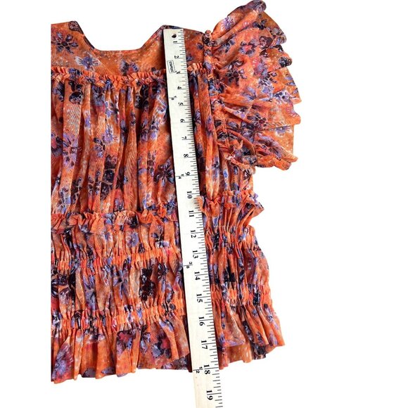 Free People Making Me Smile Floral Ruffle-Sleeve V-Neck Smocked Crop Top XS - Picture 7 of 14